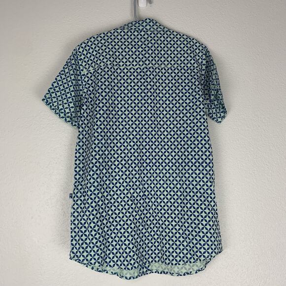 Kickee Pants Shirt Boys XL 12/14 Button Up Geometric Short Sleeve Blue Kids - Picture 3 of 6